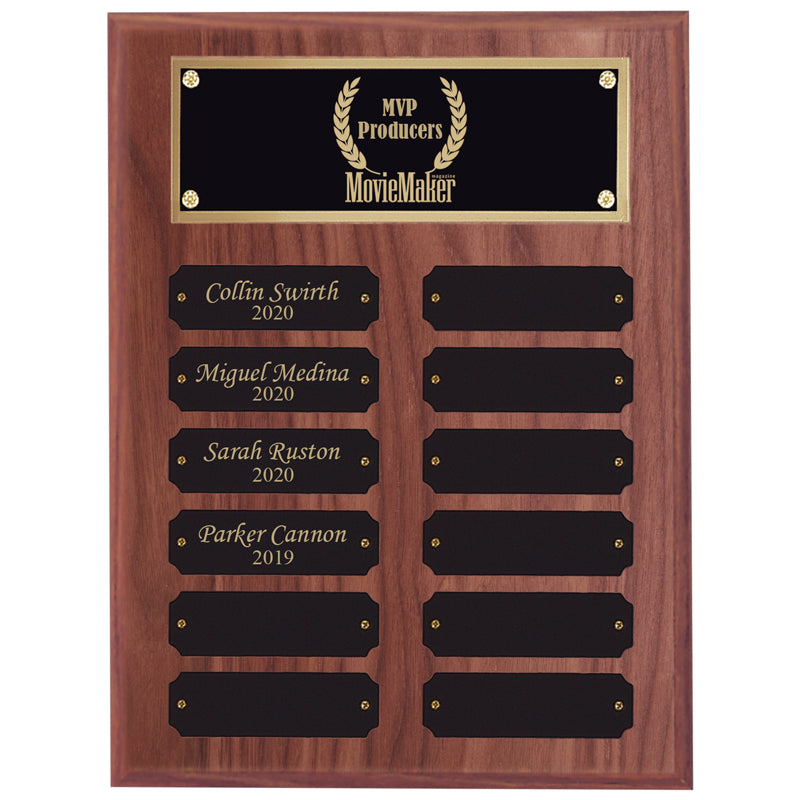 Walnut Finish Perpetual Plaque with Black and Gold Header