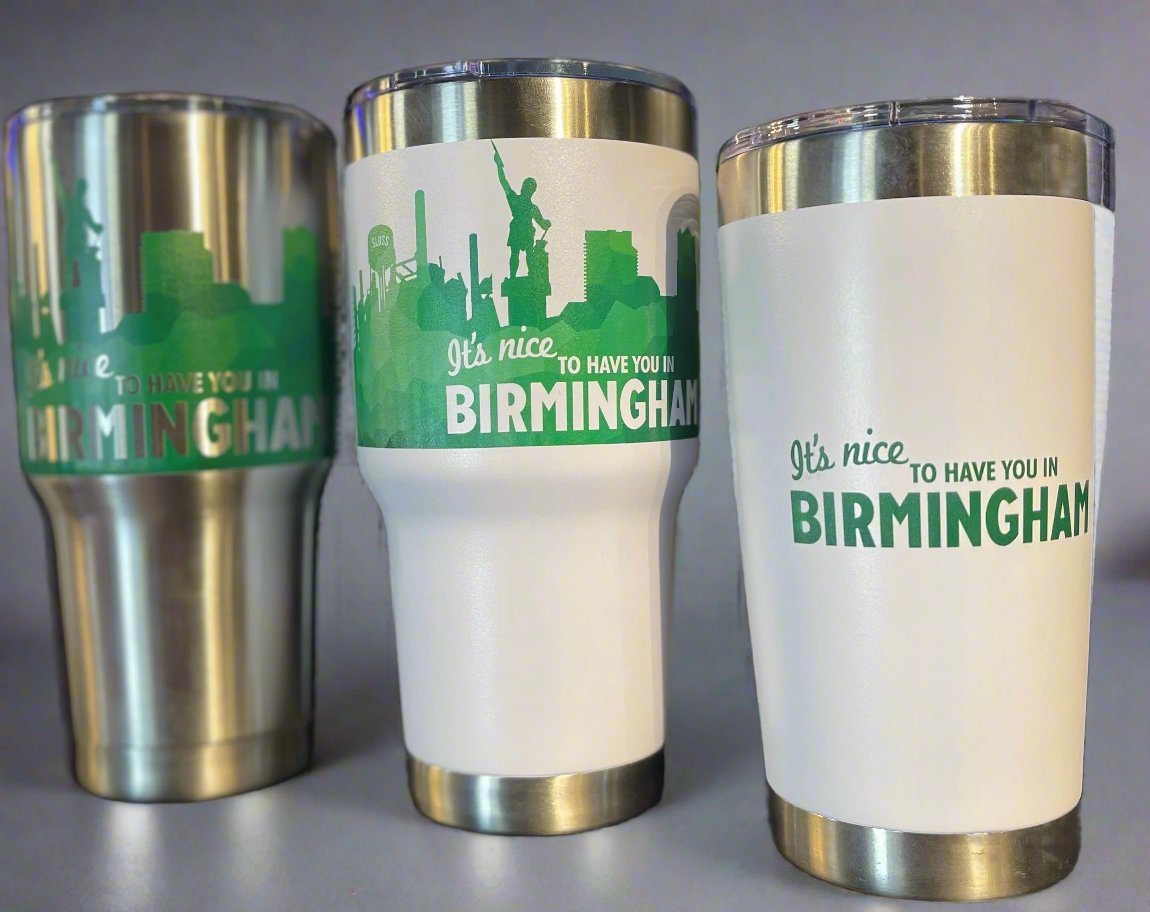 Nice to Have You in BHAM 20oz white/green tumbler + 30oz white/green + 30oz silver/green